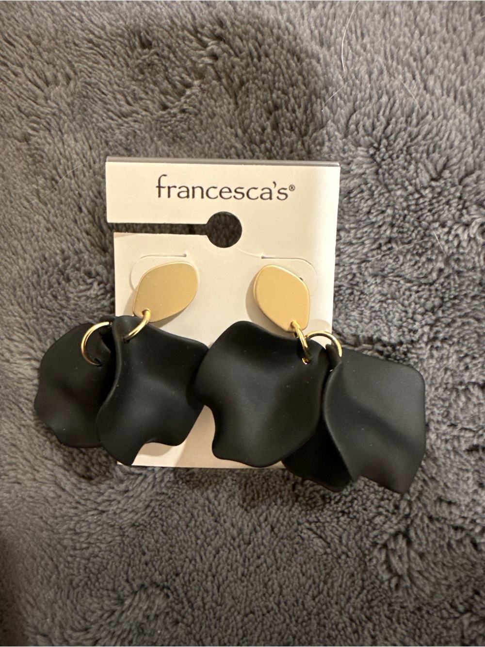 Francesca's Collections Matte Black Petal Drop Earrings with Gold Discs
